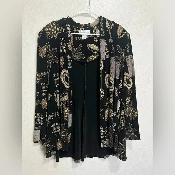 VINTAGE 80’s Made in USA Black Gold Abstract Floral Print Blazer Jacket Size 20W - Picture 1 of 7